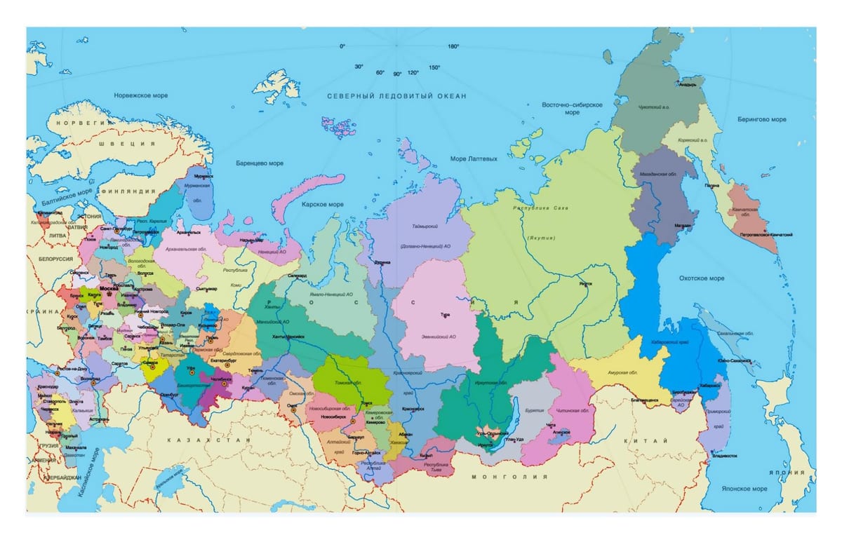 A rússia regiões do mapa