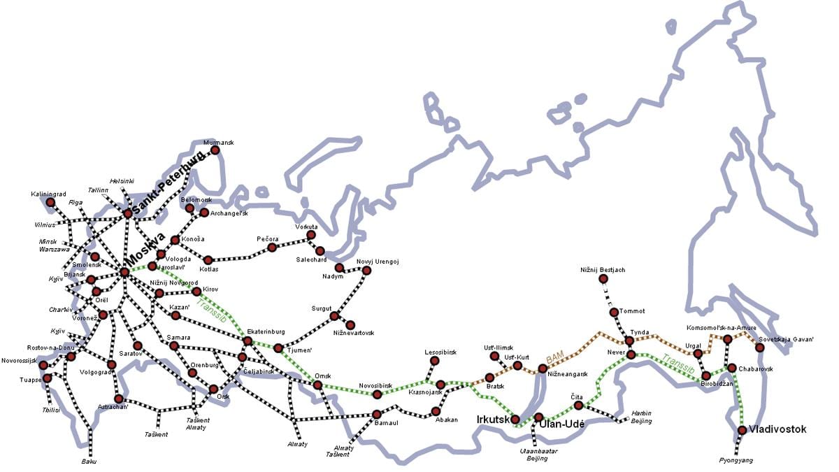 trem mapa da Rússia