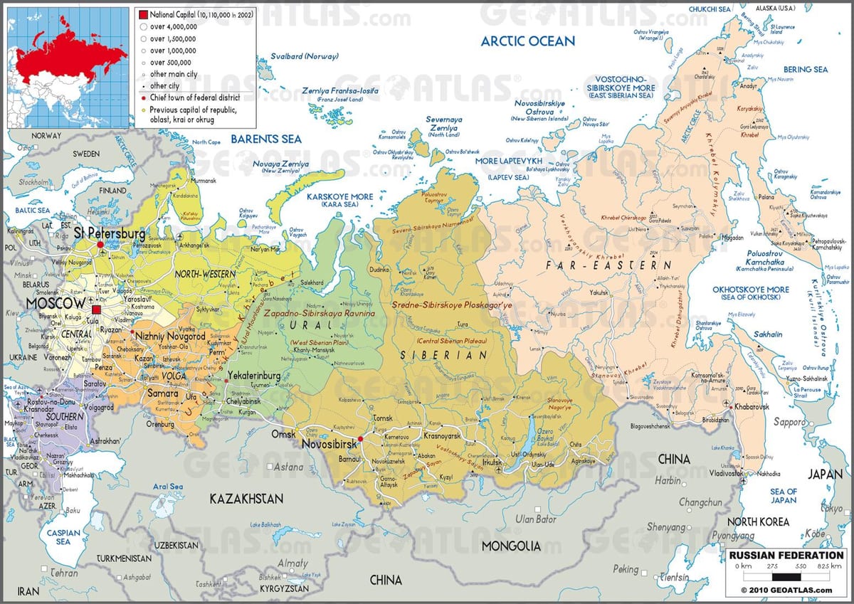 mapa da Rússia estados