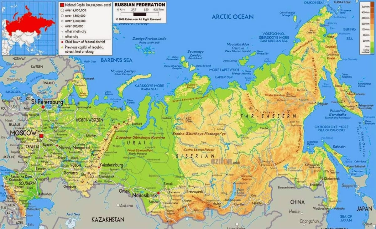 Russo mapa geográfico