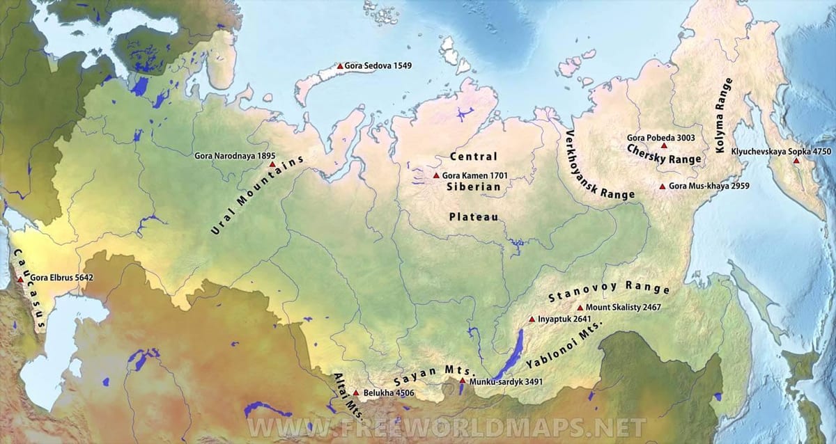 montanhas da Rússia mapa