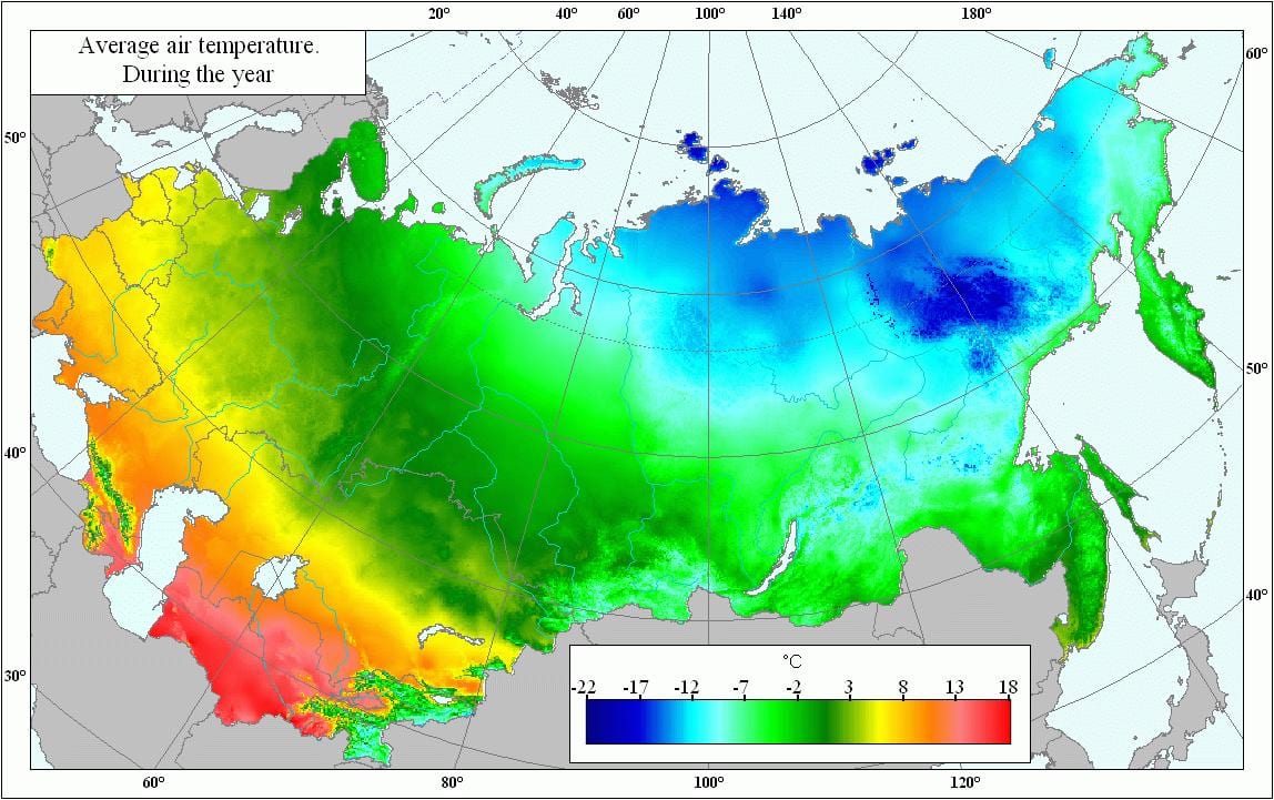 mapa da Rússia temperatura