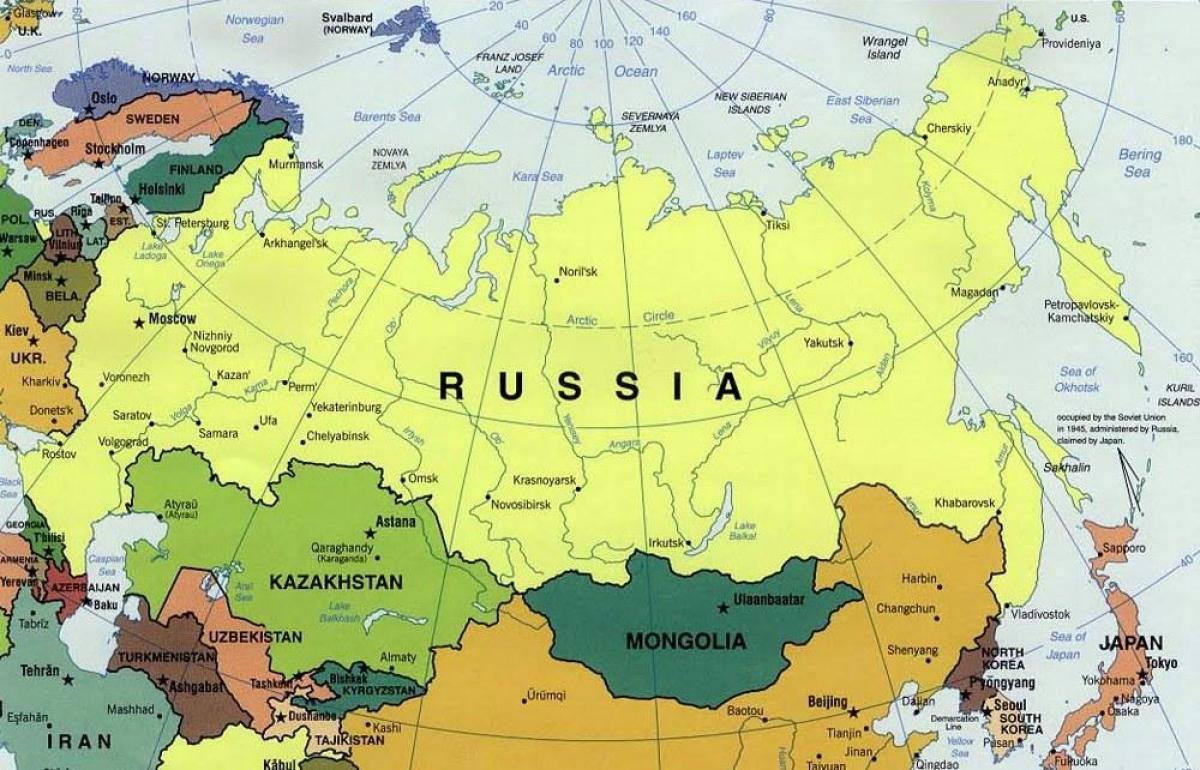 mapa da Rússia e de países vizinhos