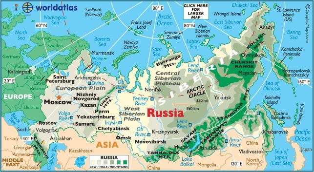 mapa do leste da Rússia