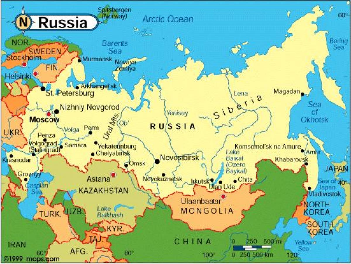 Rússia e países vizinhos mapa