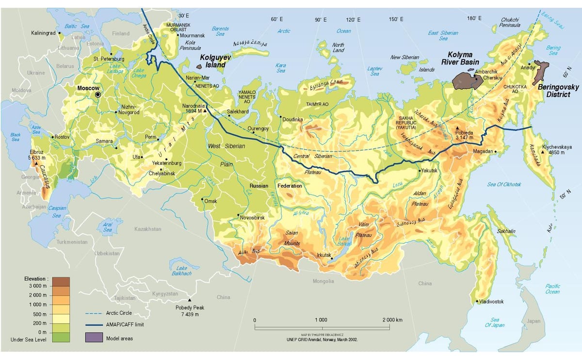 mapa físico da Rússia
