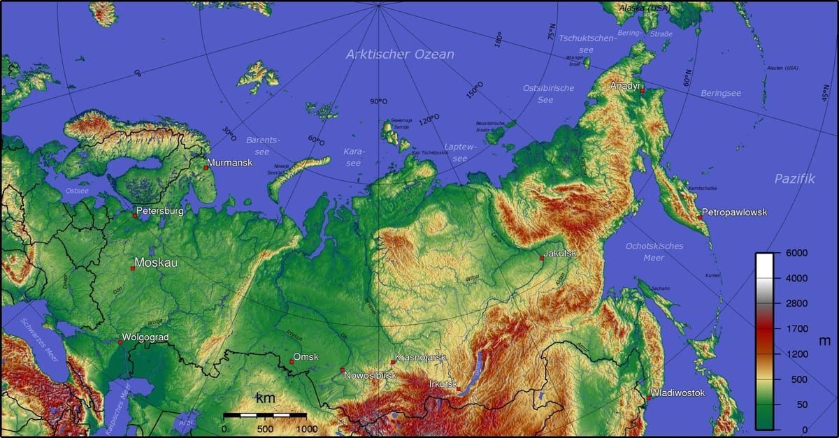 mapa topográfico da Rússia