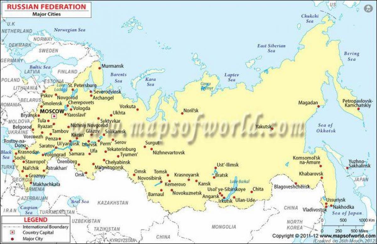 mapa da Rússia e cidades
