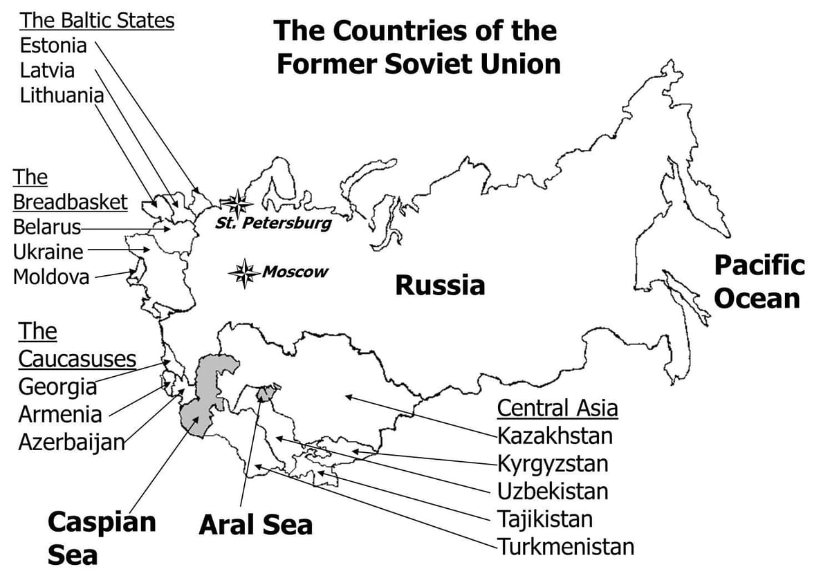 mapa da URSS países