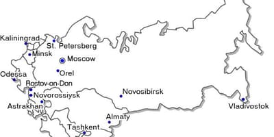 Mapa da Rússia, com grandes cidades