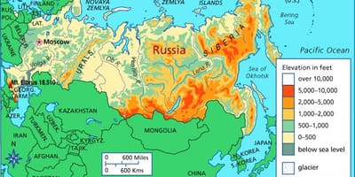 Mapa de elevação da Rússia