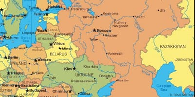 A europa de leste e Rússia mapa