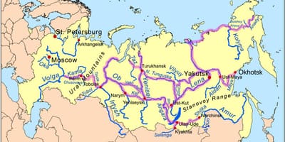 Mapa de rios na Rússia